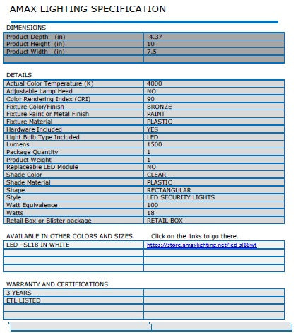 Amax LED-SL18XX/A19 LED Security Light